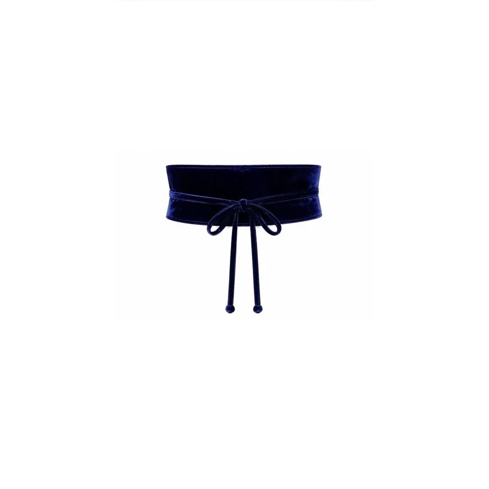 NWT Eileen Fisher Velvet Wrap Belt Navy Blue Silk Blend Obi Sash Size XXS $78